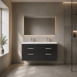 Balterley Millwich Contemporary 4 Drawer Wall Hung Vanity Unit With Basin, Charcoal Black, 1200mm - thumbnail 4