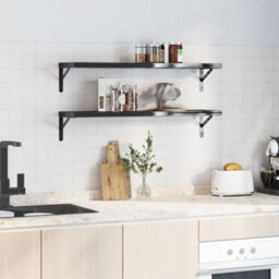 Berkfield Wall Shelves 2 Pcs 100X23.5 Cm Black Stainless Steel - thumbnail 3