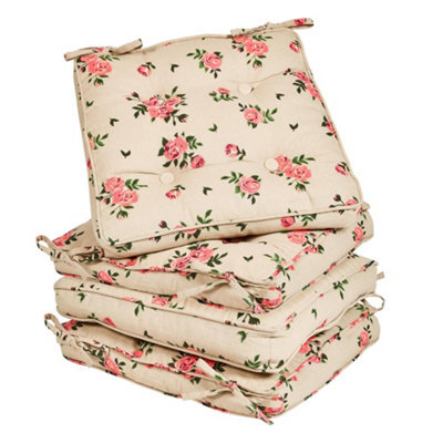 Dibor Set Of 4 Vintage Rose Summer Outdoor Garden Chair Seat Pad Cushions - image 1