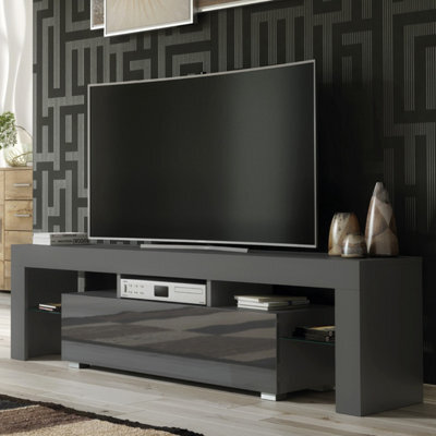 Tv Unit Aria 160Cm - Dark Grey With Gloss Doors - image 1