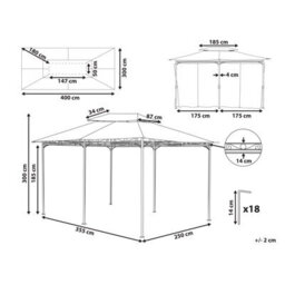 Beliani Gazebo - Black Powder-Coated Steel Frame, Dark Grey Curtains, 300 X 400 Cm Outdoor Shelter - thumbnail 4