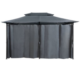 Beliani Gazebo - Black Powder-Coated Steel Frame, Dark Grey Curtains, 300 X 400 Cm Outdoor Shelter - thumbnail 1