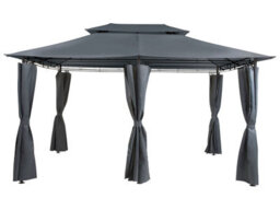 Beliani Gazebo - Black Powder-Coated Steel Frame, Dark Grey Curtains, 300 X 400 Cm Outdoor Shelter - thumbnail 3
