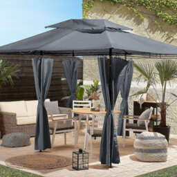Beliani Gazebo - Black Powder-Coated Steel Frame, Dark Grey Curtains, 300 X 400 Cm Outdoor Shelter - thumbnail 2