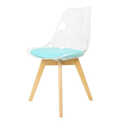 Fusion Living Soho Clear And Aqua Plastic Dining Chair With Squared Light Wood Legs - image 1
