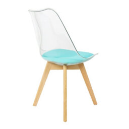 Fusion Living Soho Clear And Aqua Plastic Dining Chair With Squared Light Wood Legs - thumbnail 5