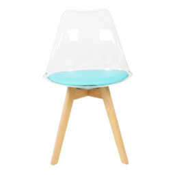 Fusion Living Soho Clear And Aqua Plastic Dining Chair With Squared Light Wood Legs - thumbnail 7