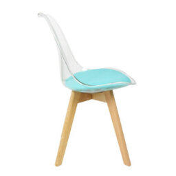 Fusion Living Soho Clear And Aqua Plastic Dining Chair With Squared Light Wood Legs - thumbnail 6
