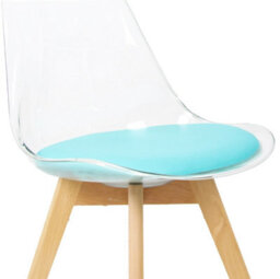 Fusion Living Soho Clear And Aqua Plastic Dining Chair With Squared Light Wood Legs - thumbnail 3
