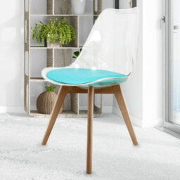 Fusion Living Soho Clear And Aqua Plastic Dining Chair With Squared Light Wood Legs - thumbnail 2