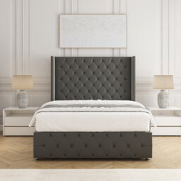 "Bsspoke Ruby Divan Bed Set In Grey Plush Velvet With 54"" Headboard & Footboard Mattress & No Drawers In Double King 4Ft 6Ft" - thumbnail 1