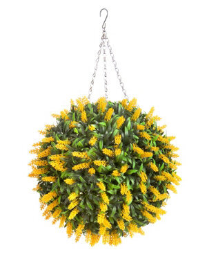 Best Artificial 38Cm Yellow Lush Lavender Hanging Basket Flower Topiary Ball - Suitable For Outdoor Use - Weather & Fade Resistant - image 1