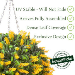 Best Artificial 38Cm Yellow Lush Lavender Hanging Basket Flower Topiary Ball - Suitable For Outdoor Use - Weather & Fade Resistant - thumbnail 2