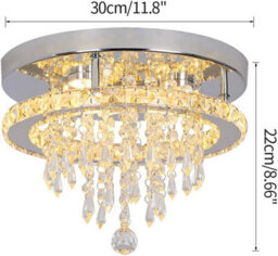 Ceiling Light Silver Crystal Flush Mount Warm White Led 30 X 22 Cm - thumbnail 4