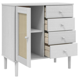 Berkfield Modern Sideboard Senja Rattan Look White 80X40X80 Cm Solid Wood Pine - thumbnail 6