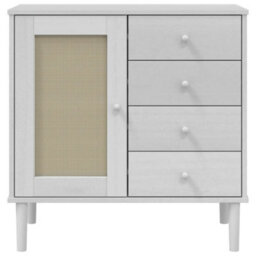 Berkfield Modern Sideboard Senja Rattan Look White 80X40X80 Cm Solid Wood Pine - thumbnail 5