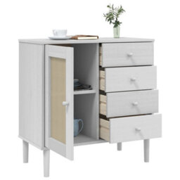 Berkfield Modern Sideboard Senja Rattan Look White 80X40X80 Cm Solid Wood Pine - thumbnail 4