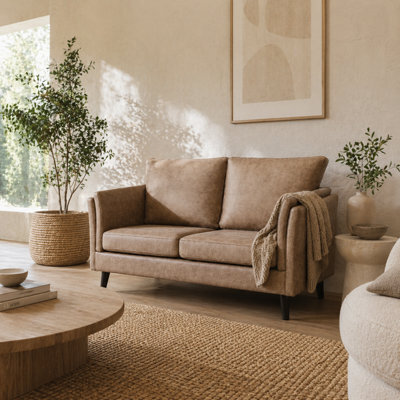 Wyld Haus Vaha Light Brown Faux Leather 2-Seater Sofa, Compact Modern Design With Rubber Wood Legs - image 1