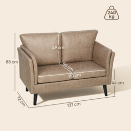 Wyld Haus Vaha Light Brown Faux Leather 2-Seater Sofa, Compact Modern Design With Rubber Wood Legs - thumbnail 3