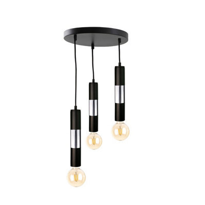 Luminosa Lighting Luminosa Magnum Cluster Pendant Ceiling Light Black, Silver, 30Cm, 3X E27