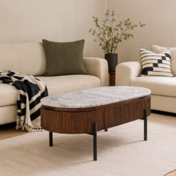 Wyld Haus Alabama Ribbed Mango Wood Rectangular Coffee Table With Marble Top And Metal Legs - thumbnail 2