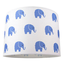 Happy Homewares Blue Elephants Little Ones/kids White Cotton Fabric Bedroom Lamp Or Pendant Shade - thumbnail 1