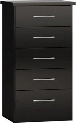 Seconique Nevada 5 Drawer Narrow Chest In Black Gloss Finish - image 1