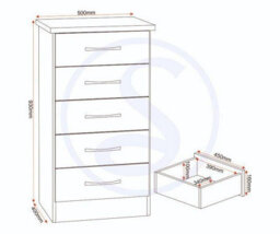 Seconique Nevada 5 Drawer Narrow Chest In Black Gloss Finish - thumbnail 6