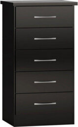 Seconique Nevada 5 Drawer Narrow Chest In Black Gloss Finish