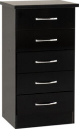 Seconique Nevada 5 Drawer Narrow Chest In Black Gloss Finish - thumbnail 2