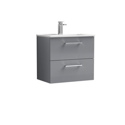 Balterley Bramshall Modern Bathroom 2 Soft Close Drawer & Minimalist Wall Hung Vanity Unit Basin, Satin Grey, 440mm - image 1