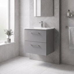 Balterley Bramshall Modern Bathroom 2 Soft Close Drawer & Minimalist Wall Hung Vanity Unit Basin, Satin Grey, 440mm - thumbnail 4