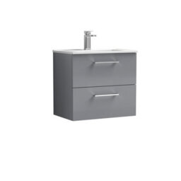 Balterley Bramshall Modern Bathroom 2 Soft Close Drawer & Minimalist Wall Hung Vanity Unit Basin, Satin Grey, 440mm