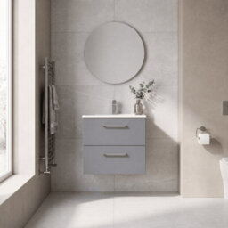 Balterley Bramshall Modern Bathroom 2 Soft Close Drawer & Minimalist Wall Hung Vanity Unit Basin, Satin Grey, 440mm - thumbnail 2