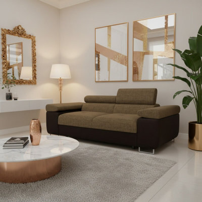 Torezio Sofa 2 Living Room Sofa With Adjustable Headrests Chipboard Frame Polyurethane Foam 198Cm 102Cm 70Cm Brown And Beige - image 1