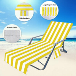 Beach Chair Cover, Lounger Towel With Storage Pockets - Lightweight And Foldable Microfiber Garden Bath - thumbnail 4