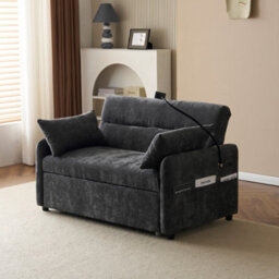 Btm Modern 2 Seater Sofa Bed, Adjustable Backrest, Usb Port And Phone Holder, Grey - thumbnail 5