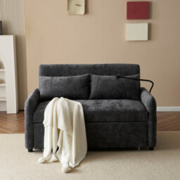 Btm Modern 2 Seater Sofa Bed, Adjustable Backrest, Usb Port And Phone Holder, Grey - thumbnail 4