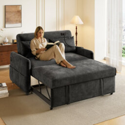Btm Modern 2 Seater Sofa Bed, Adjustable Backrest, Usb Port And Phone Holder, Grey - thumbnail 1