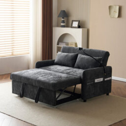 Btm Modern 2 Seater Sofa Bed, Adjustable Backrest, Usb Port And Phone Holder, Grey - thumbnail 2