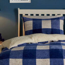 Bedlam Cosy Theo Check Blue Plush & Sherpa Reverse Duvet Cover Set - thumbnail 2