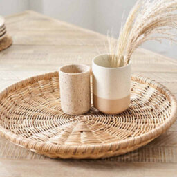 Pacific Lifestyle Natural Woven Rattan Round Tray - thumbnail 1