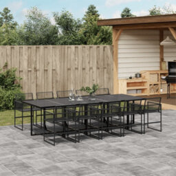 Berkfield 11 Piece Garden Dining Set Black Poly Rattan