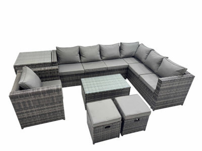 Fimous Patio Sofa Oblong Coffee Table Set Rattan Garden Furniture Set With Chair Side Table Dark Grey Mixed - image 1