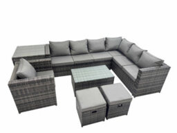 Fimous Patio Sofa Oblong Coffee Table Set Rattan Garden Furniture Set With Chair Side Table Dark Grey Mixed - thumbnail 1