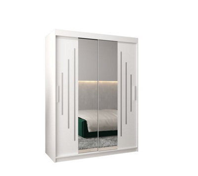Arte Timeless York I Mirrored Sliding Door Wardrobe With Shelves And Hanging Rails In White (H)2000mm (W)1500mm (D)620mm - image 1