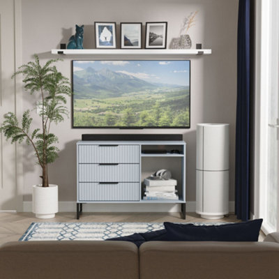 Ancona Matt Denim Blue Tv Stand With 2 Shelves & 3 Drawers, (H)68.3Cm X (W)96.8Cm X (D)39.2Cm - image 1