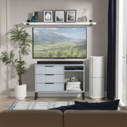 Ancona Matt Denim Blue Tv Stand With 2 Shelves & 3 Drawers, (H)68.3Cm X (W)96.8Cm X (D)39.2Cm - thumbnail 1