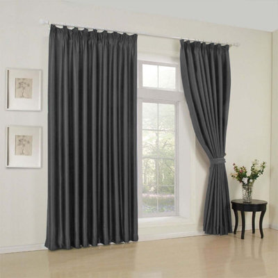 Oxford Homeware Plain Grey 230Gsm Blackout Curtain Thermal Insulated Pencil Pleat For Living Room Curtain Pair (W)168Cmx(L)228Cm - image 1