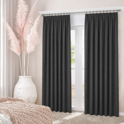 Oxford Homeware Plain Grey 230Gsm Blackout Curtain Thermal Insulated Pencil Pleat For Living Room Curtain Pair (W)168Cmx(L)228Cm - thumbnail 7